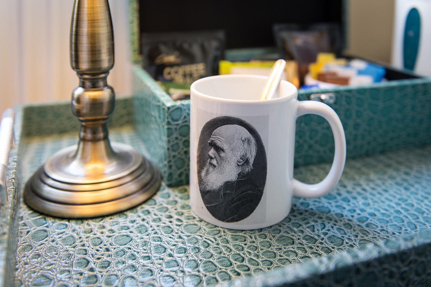 シュルーズベリー Darwin'S Townhouse Bed & Breakfast 部屋 写真 A mug with a portrait of Darwin